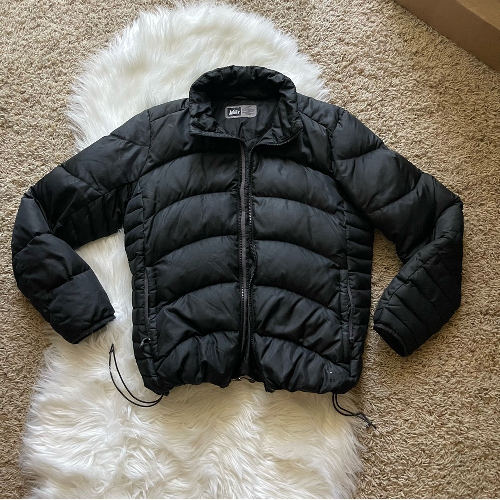 REI Black Quilted Puffer Jacket with High Collar